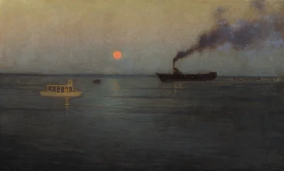 Rosiger Mond vor dem Hafen von Charleston